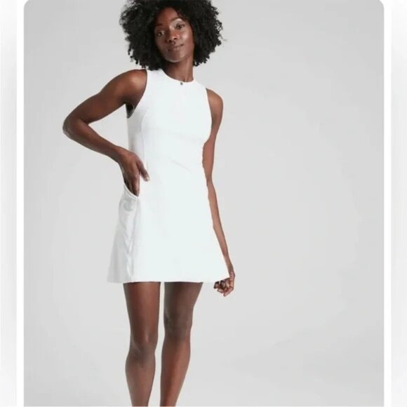 Athleta Match Point Sleeveless Dress Tennis Pickleball Golf White Size Medium - Picture 1 of 11